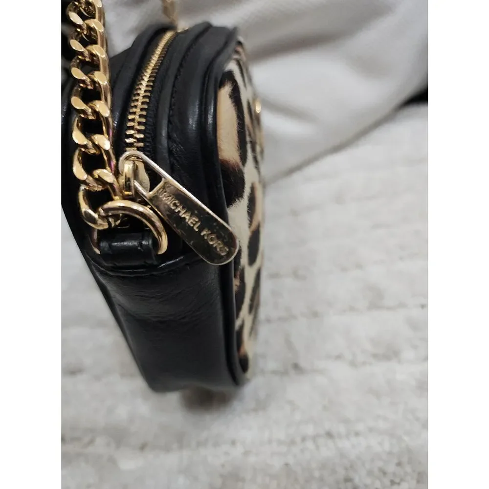 Michael Kors Black Leopard Print Calf Hair Leather Crossbody Bag